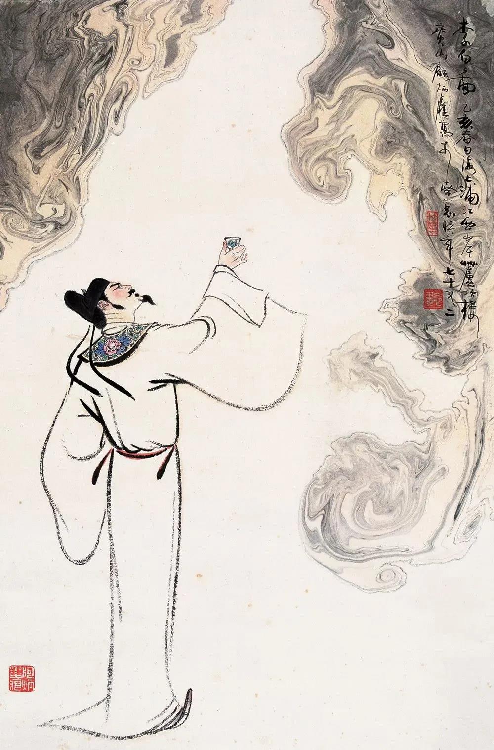 ▲“詩(shī)仙”李白勸自己喝酒：“舉杯邀明月，對(duì)飲成三人”。（圖片來(lái)源：三聯(lián)生活周刊）